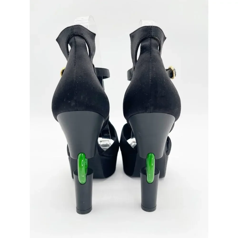 Chanel Fall 2009 Runway Black Detached Heel Platform Open Toe Heels EU 37